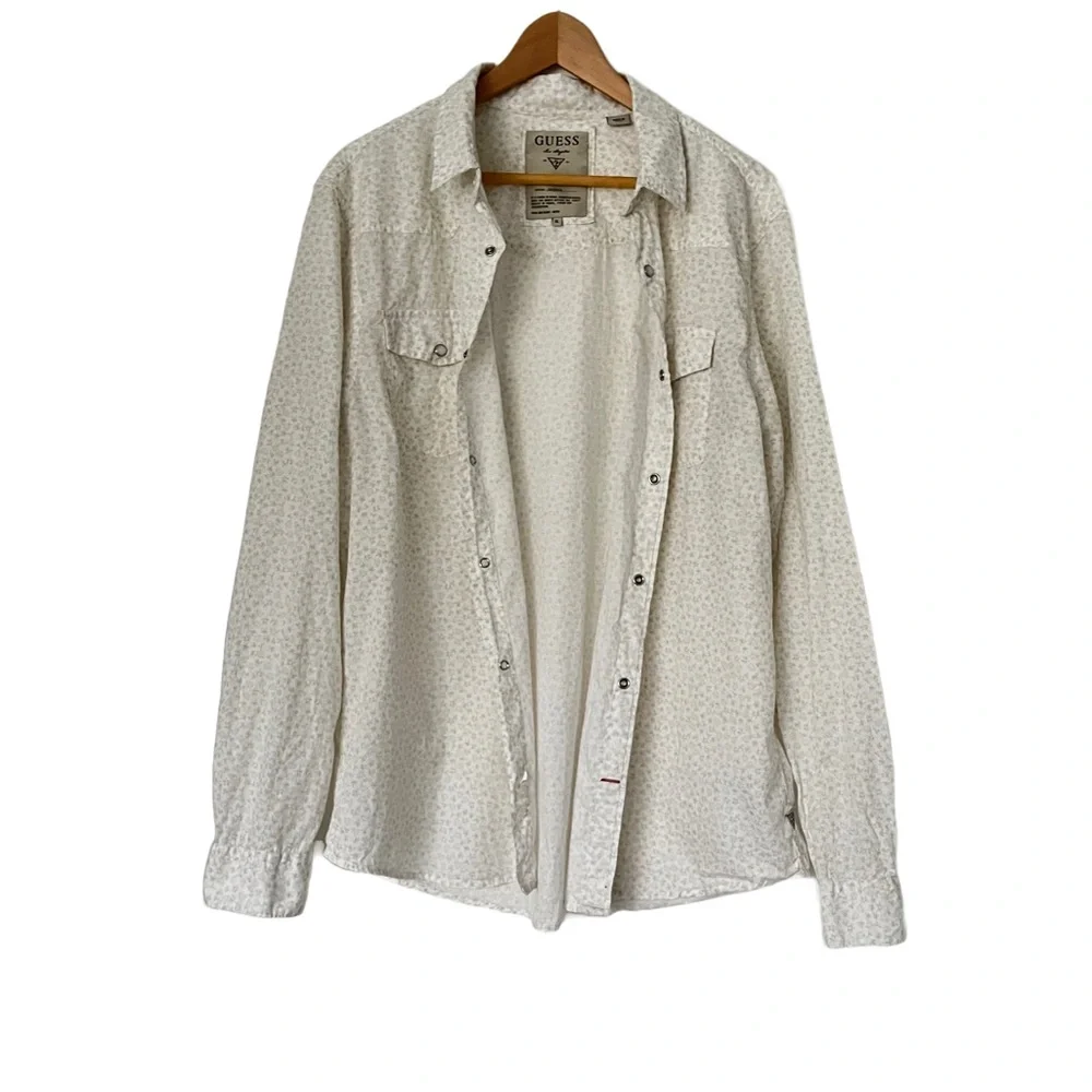 Vtg Guess Pearl Snap Long Sleeve Floral 100% Cotton Button Up Shirt Size XL - Picture 4 of 16